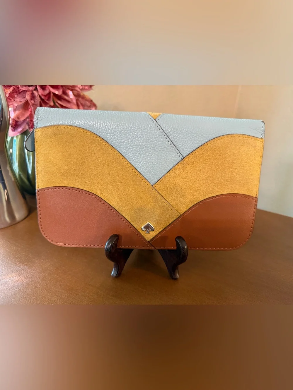 kate spade Nadine Colorblock Leather & Suede Clutch - Light Blue, Mustard, Brown